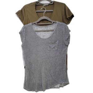 Bundle of x2 Pairs of 100% Linen LOFT Black & White Stipes & ZARA Brown Top Sz S